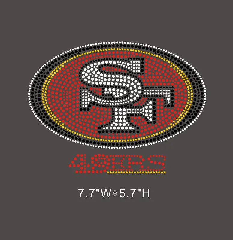 Low MOQ Custom San Francisco 49ers logo Rhinestone Transfer Designs Hot Fix Rhinestone Transfer Motifs Rhinestone Heat Transfers