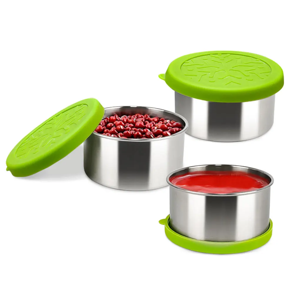 IKITCHEN Thermal Insulation Kids Lunch Box Stainless Steel Lunch Containers Baby Jar Bowl 3 Cups Green Lunch Box With Bottle