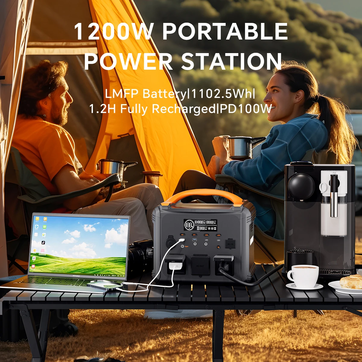 294000mAh Portable Power Station 1200W Solar Generator 1102Wh Fast charging LiFePO4 Battery for Home Backup, Power Outages