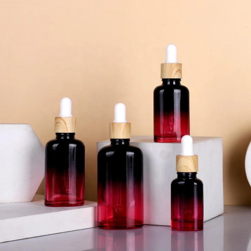 Private Labeling Glass Bottle 10ml 20ml 30ml 50ml Gradient color Empty Dropper Bottle for Rose Essential oil