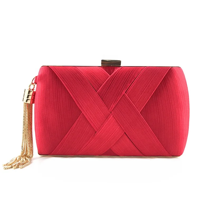 Promotion Color Optional Satin Tassel Women Party Clutch Bag Factory Direct wholesale Weave Box Clutch Bag