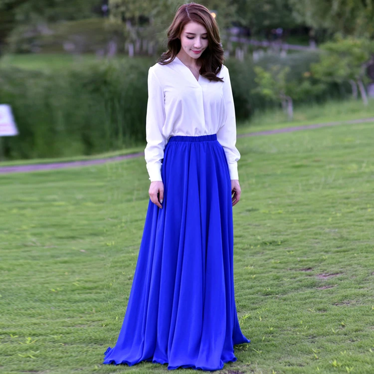 2020 New Arrival Fashion Boho Maxi skirt Custom Muslim Factory Candy Color Long High Waist Skirt For Woman Plus Size