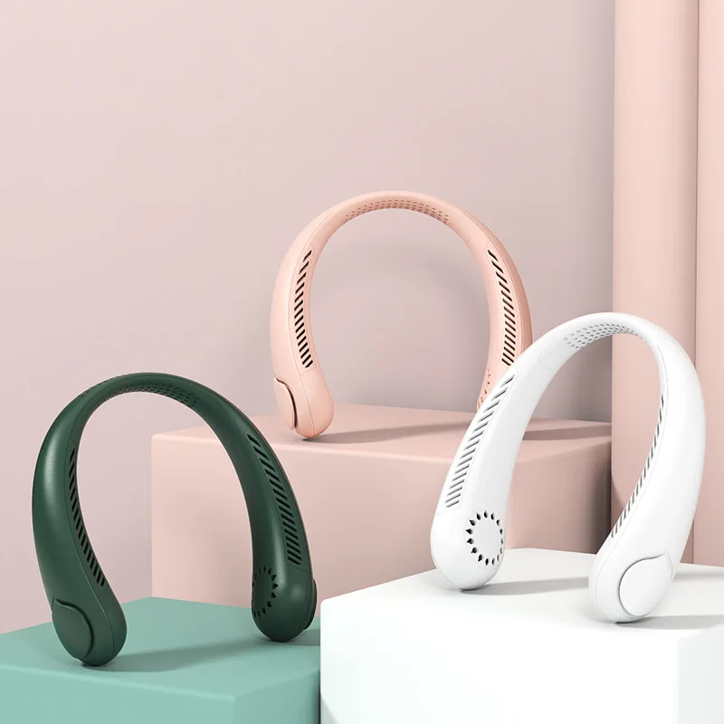 2022 silica gel bladeless adjustable fold neck fan mini ABS Low noise mute USB rechargeable air cooling cordless portable fan