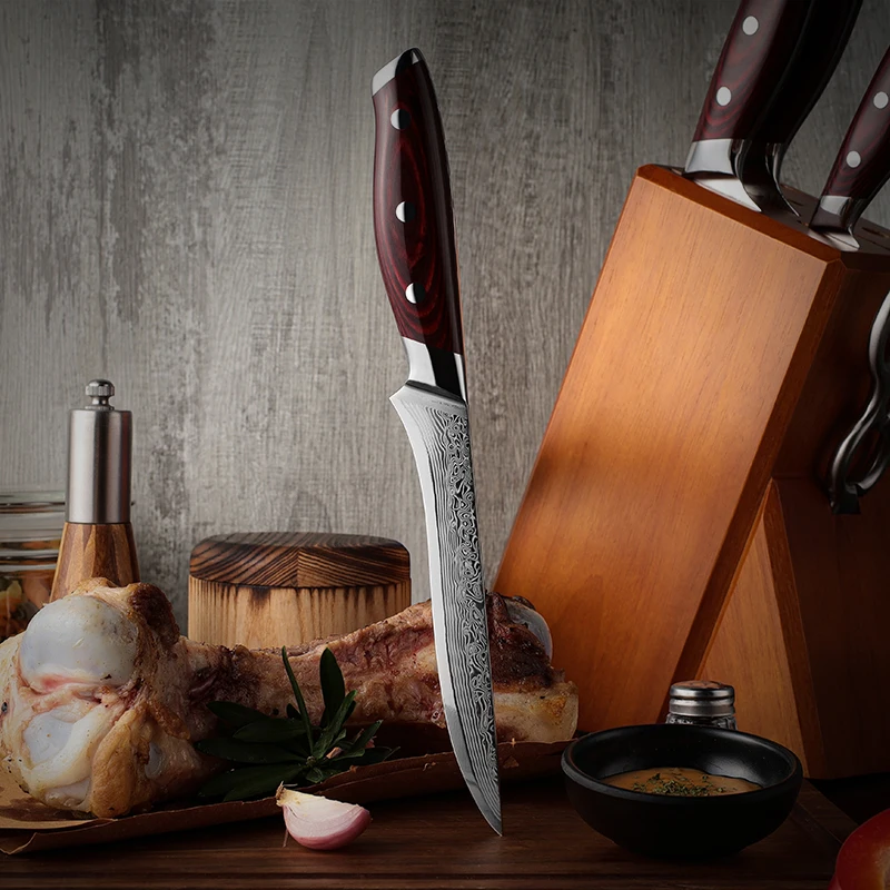 Профессиональный 67 слоев из дамасской нержавеющей стали кухонный нож шеф-повар для обвалки с красной деревянной ручкой Pakka