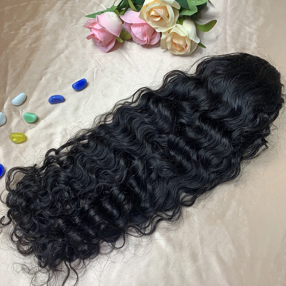 
XBL Natural African Girl Water Wave Human Hair Drawstring Ponytail Clip In Hair Extensions Natural Color Puff Ponytail Products 