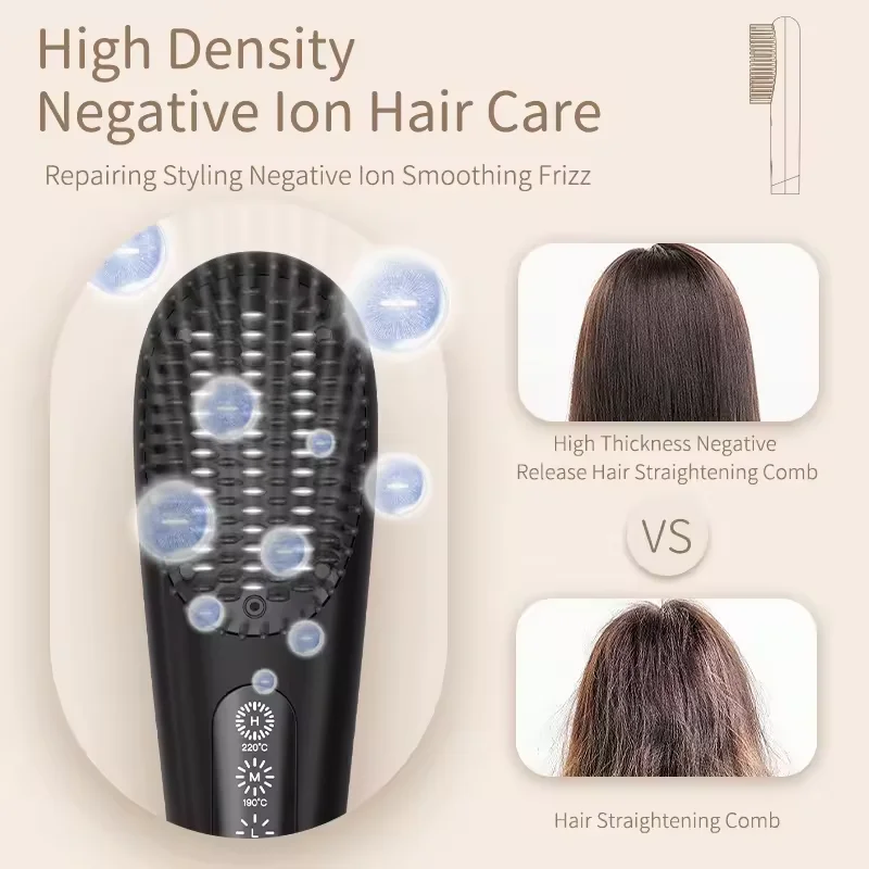Hot Sale Portable USB Rechargeable Hot Comb 2 in 1 Negative Ion Wireless Cordless Hair Brush Hot Hair Straightener Comb