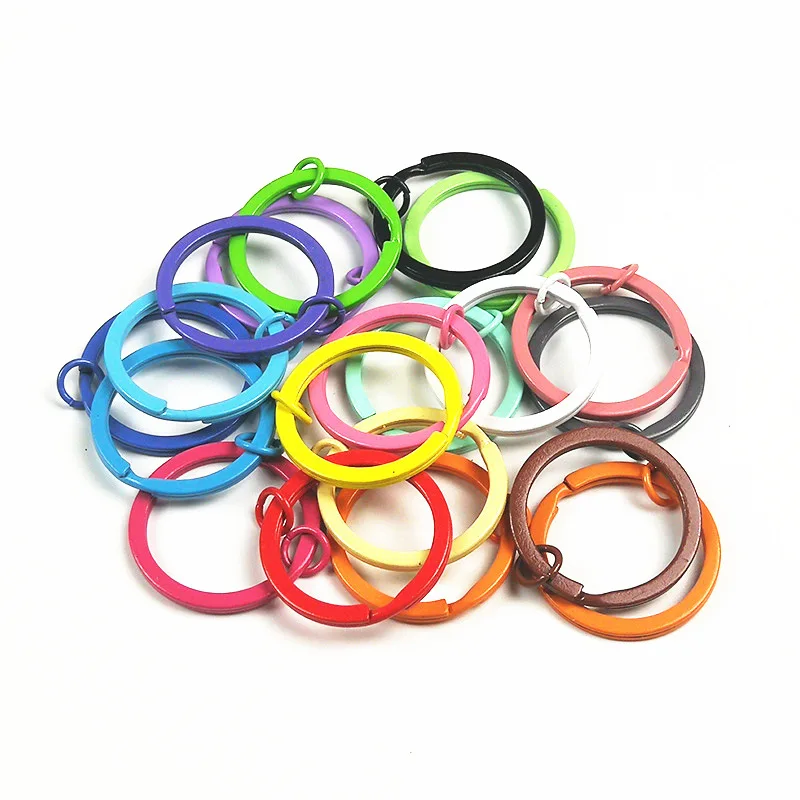 Diy Baking Varnish Color Diy Car Keys Organization Accessories Colorful 30MM Flat Ring Metal Split Keychain Key Rings Key Chain