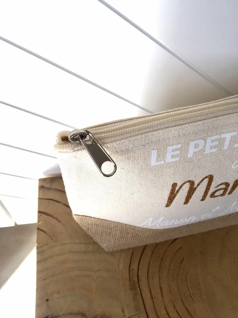 Custom Logo Wholesale Eco-friendly Canvas+ Hemp Jute Zipper Cosmetic Bag Burlap Make Up Bag