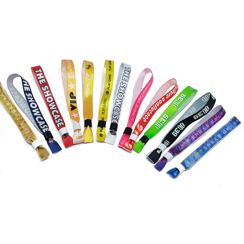 Customised festival event ribbon fabric wrist band wristband custom vip ticket no minimum order event bracelet