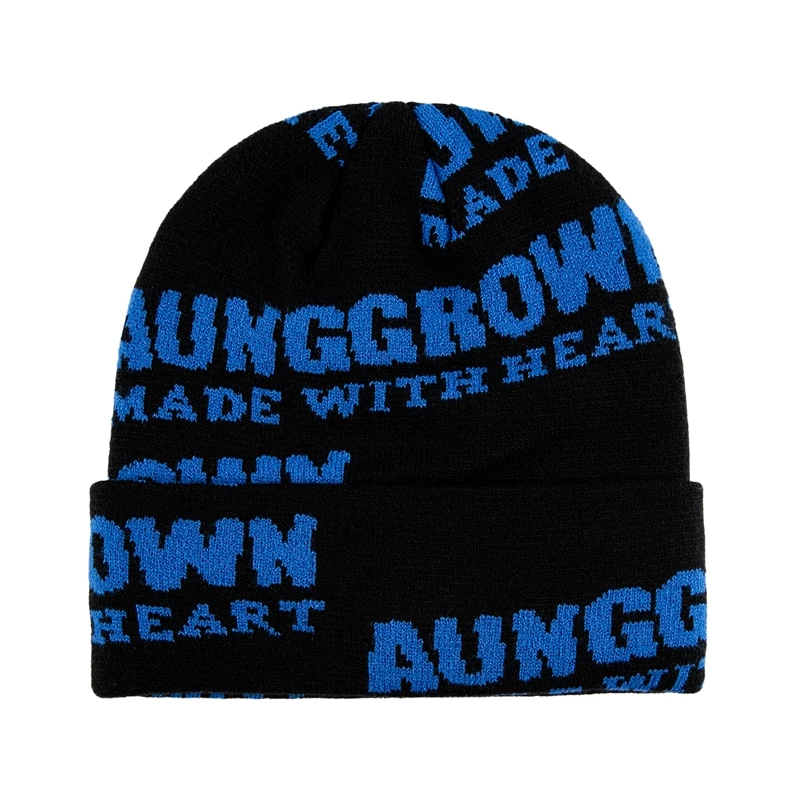 Custom Y2K  Beani Acrylic Unisex All Over Print Reversible Toque Winter Knitted Beanies Hat With Logo