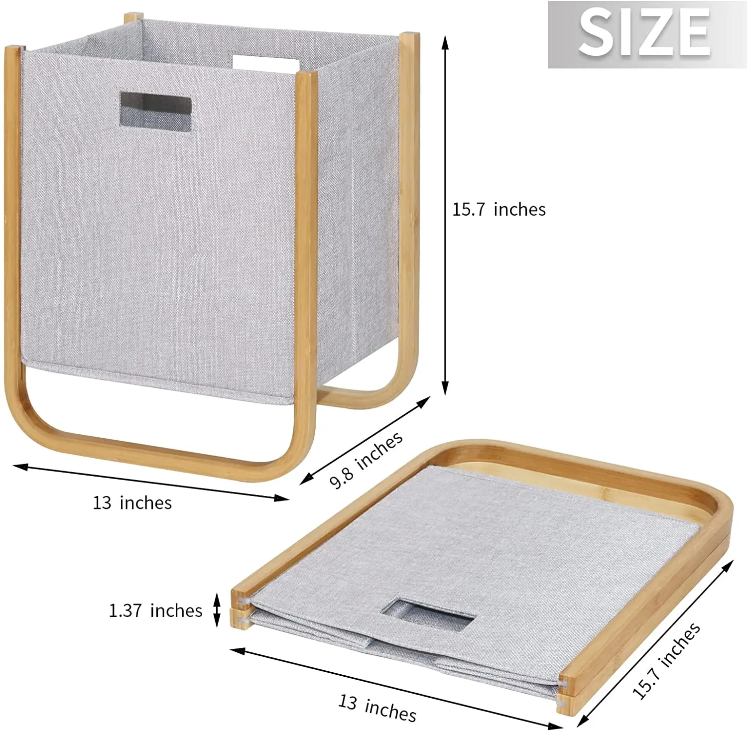 High Quantity Bamboo Hamper for Laundry Foldable Collapsible Laundry Basket with Bamboo Frame For Bathroom