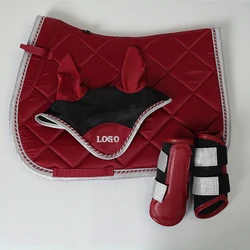 Wholesale Equine Saddle Blanket Equestrian Supplier High Quality Custom Horse Riding Ear Bonnet Horse Leg Boots Saddle Pads Set