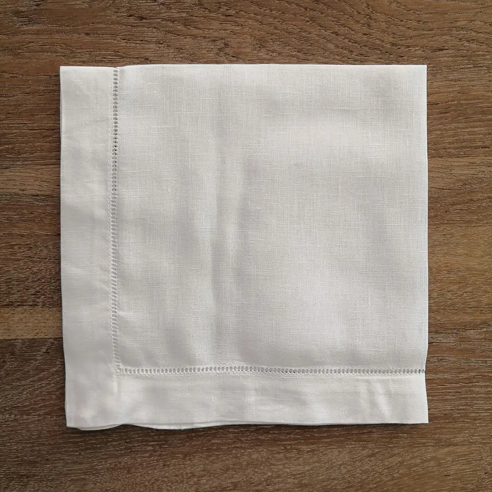 Janelove White 55% Linen 45% Cotton Ladder Hemstitch Table Napkins Hem Stitch Cloth Linen Napkins