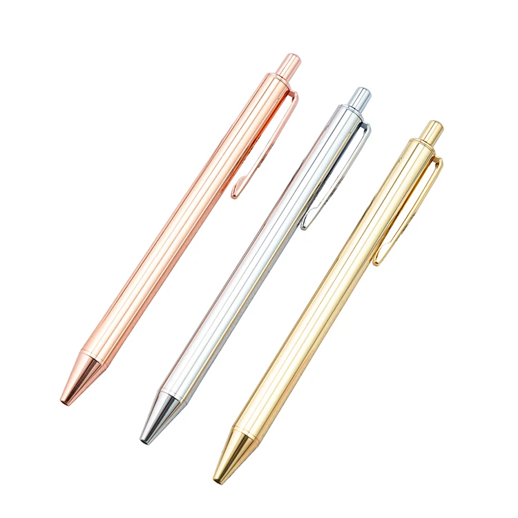 JH Wholesale Plated Glossy Silver Rose Gold Luxury Ballpoint Press Click Metal Pen