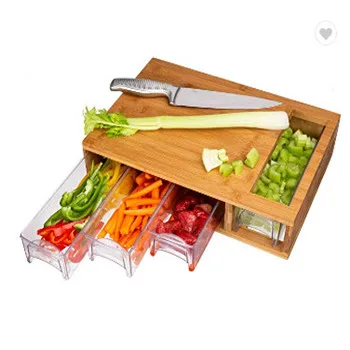 Customization Bamboo Cutting Board Chopping Blocks With Trays Draws Wood Butcher Block With 4 Drawers