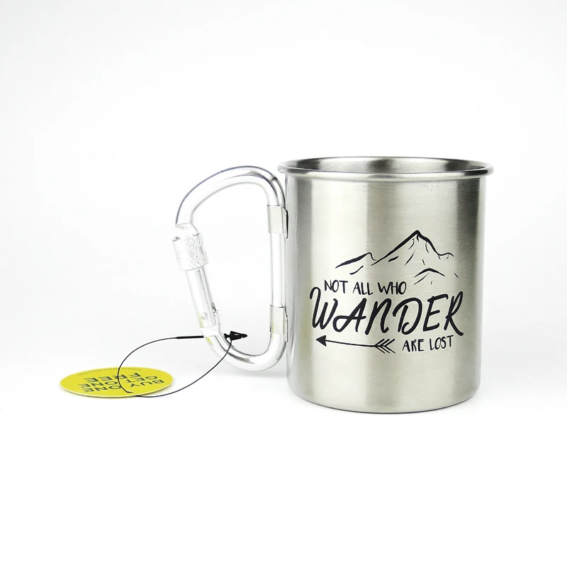 portable outdoor stainless steel carabiner best travel beer mug with foldable handle camping cups & mugs coffee tea beer cup