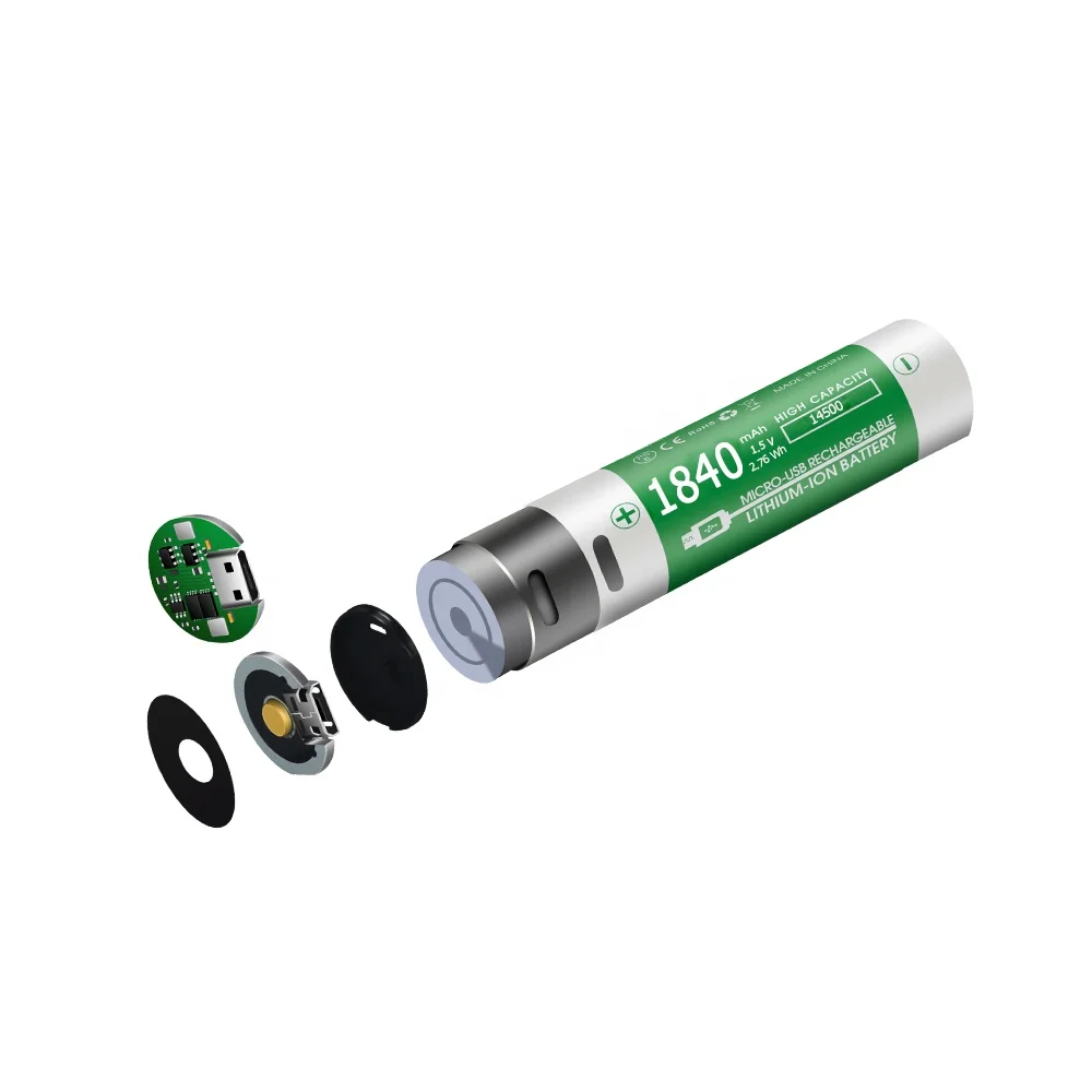 
Competitive Price Micro USB 1.5 V 1840mah 14500 AA li ion rechargeable battery for Consumer Electronics 