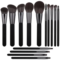 14 Pieces Professional Soft Nylon Hair Vegan Custom Wholesale Classic Black Makeup Brush Set Private Label Luxury
