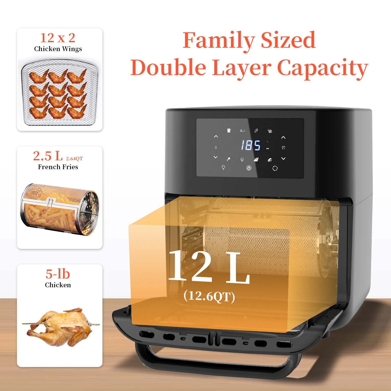 2023 Hot Sales Air Fryer Oven 1700W Digital Display Wholesale Air Vacuum Fryer 12L with Multiple Accessories