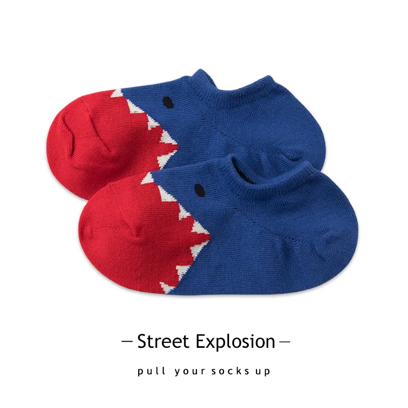 Summer Trend Invisible Shallow Mouth Boat Socks Cartoon Shark Cotton Socks Non-slip Low Top Boat Socks