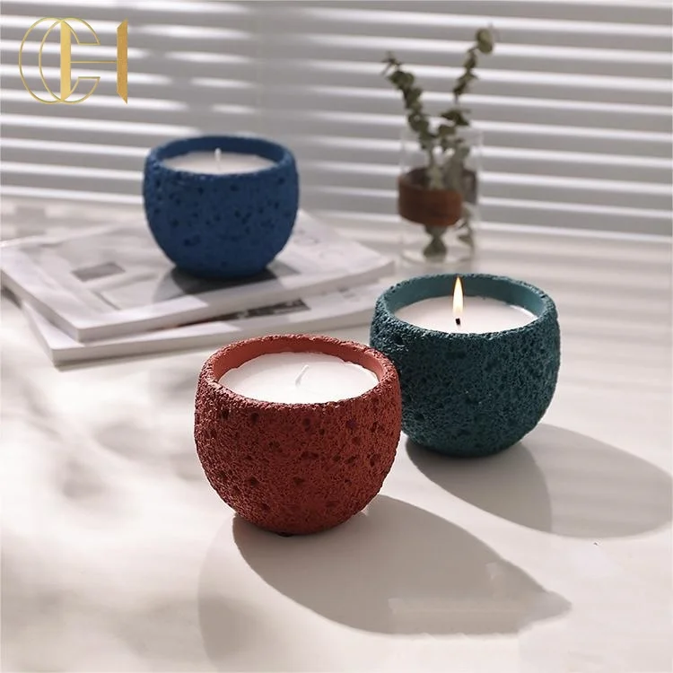 C&H 2024 Modern Cement Candle Holder Custom Logo Luxury Concrete Candle Vessels Jar For Home Decor