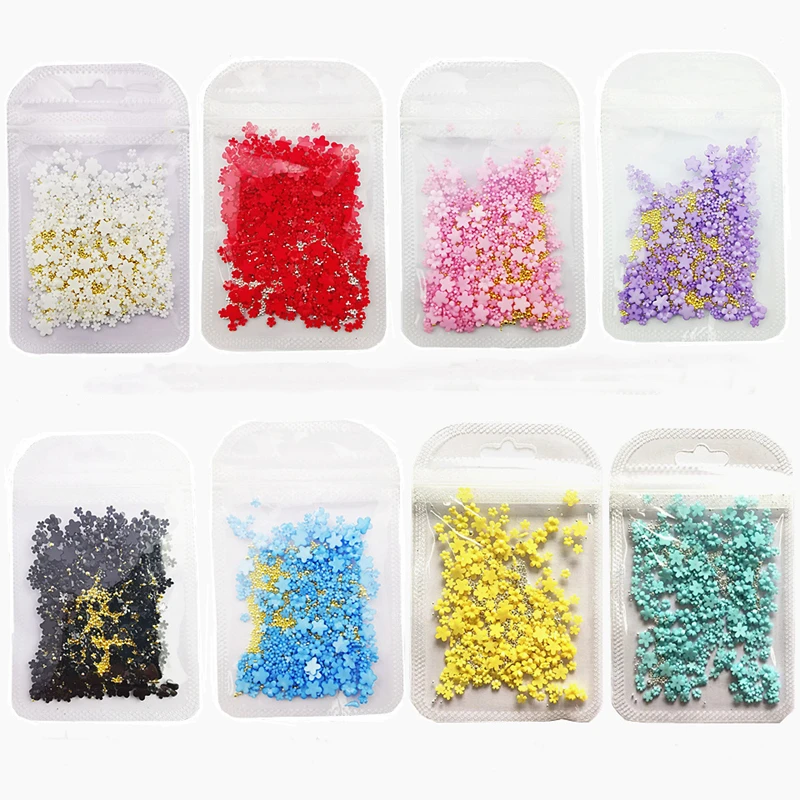 200pcs/Bag 3D Nail Charms Flowers Art Accessories Jewelry Mixed Gold Silver Steel Bead DIY Fingernail Decoration Manicure Design