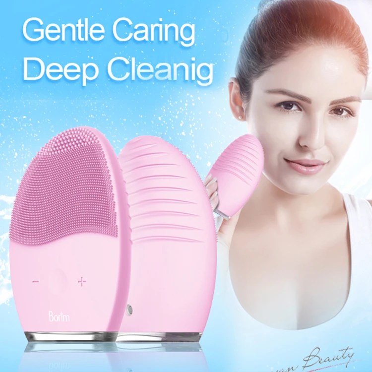 Borim Ipx7 Waterproof Ce Fcc Rohs Mini Portable Silicone Ultrasonic Vibrating Sonic Face Cleanser Brush Electric Facial Massager