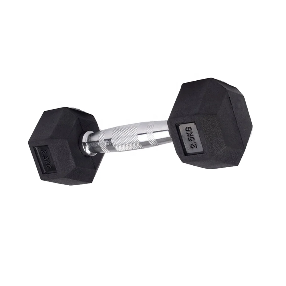 
In stock ready to ship fixed black free weights fitness hexagonal rubber dumbbell for sale for exercise 