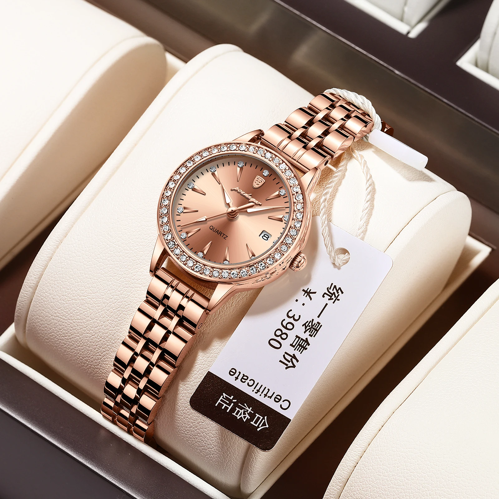 POEDAGAR Female Watch Rose Gold Luxury Brand Diamond Ladies Wristwatch Waterproof Stainless Stain Date Quartz Watches For Women