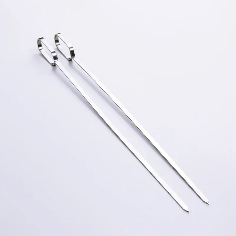 High Quality BBQ Accessories Eco-friendly Flat Stainless Steel Long Metal Shish BBQ Kebab Skewers With Ring