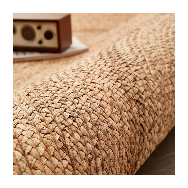 Round natural water hyacinth fiber braided ins style straw floor mats rug carpet