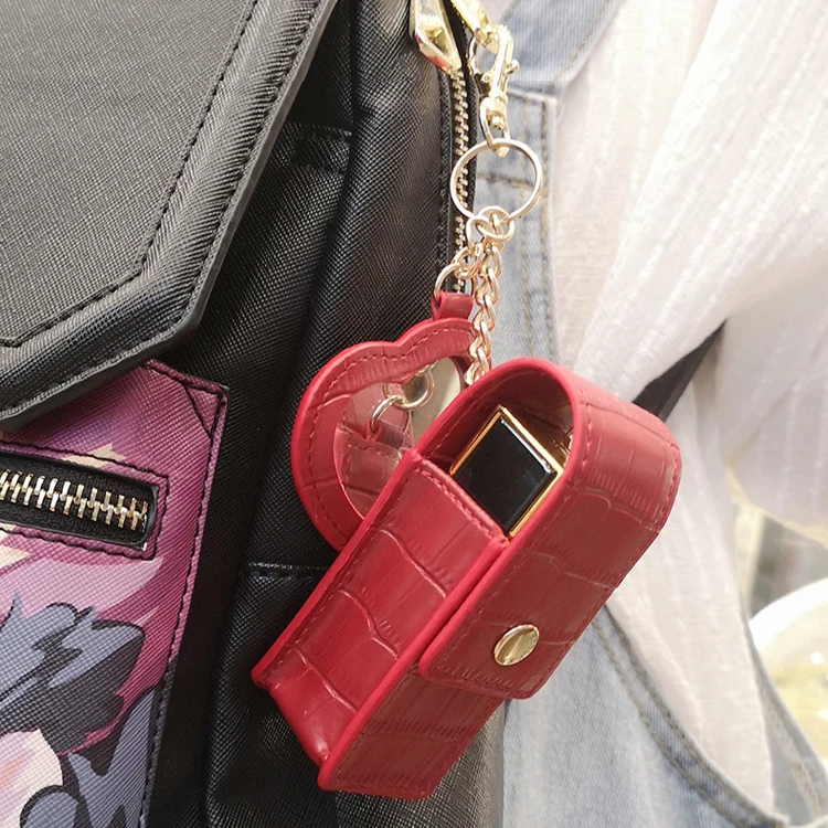 Women Fashion Makeup Lipstick Travel Pouch Organizer Leather Portable Beauty Case Toolbox Lipstick Bag with Mirror