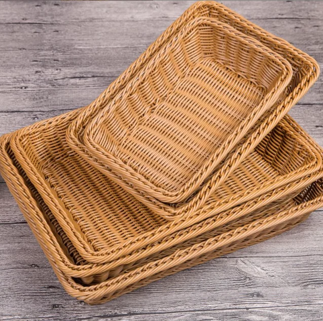 Handmade Bread Fruit Basket Plastic Woven Artificial Decorative Storage Baskets For Supermarket Hotel Display Basket Wedding