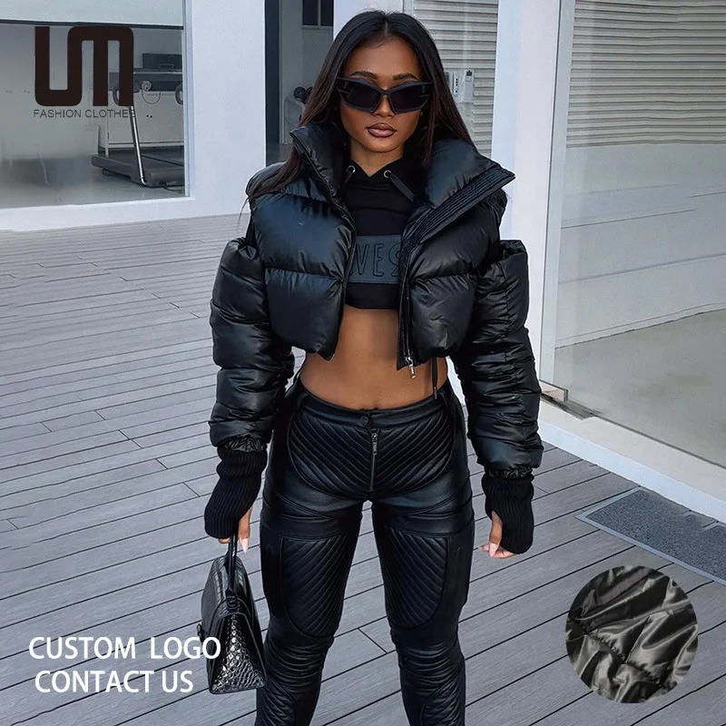 Liu Ming Fall Winter 2024 Y2K Streetwear Women Casual Thick Warm Zip Up Hollow Bubble Cropped Coat Black Puffer Jacket