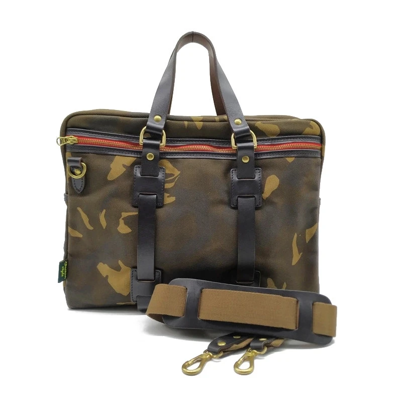 2020 Stylish Camo YKK Zipper Waxed Canvas Real Leather Tote Bag For Men High Quality Laptop Messenger Bags