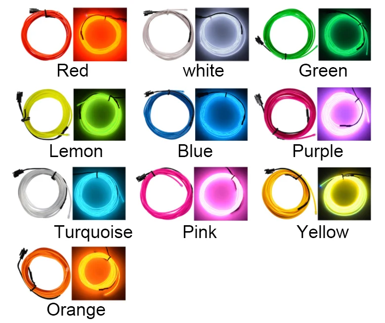 2.3mm 3 meter EL wire Neon rope craft light strip DIY kit with AA battery case Factory price wholesale rush delivery