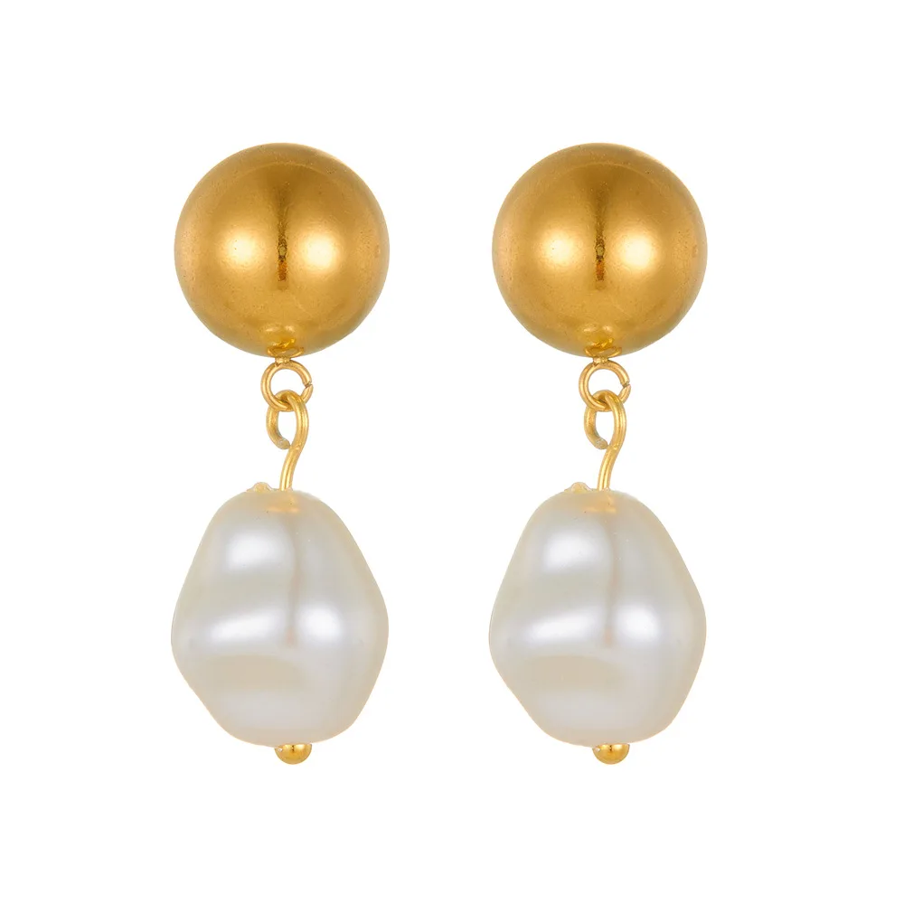 Personalized New Stainless Steel Pearl Fringe Earrings 18K Gold Plated Half Circle Earrings