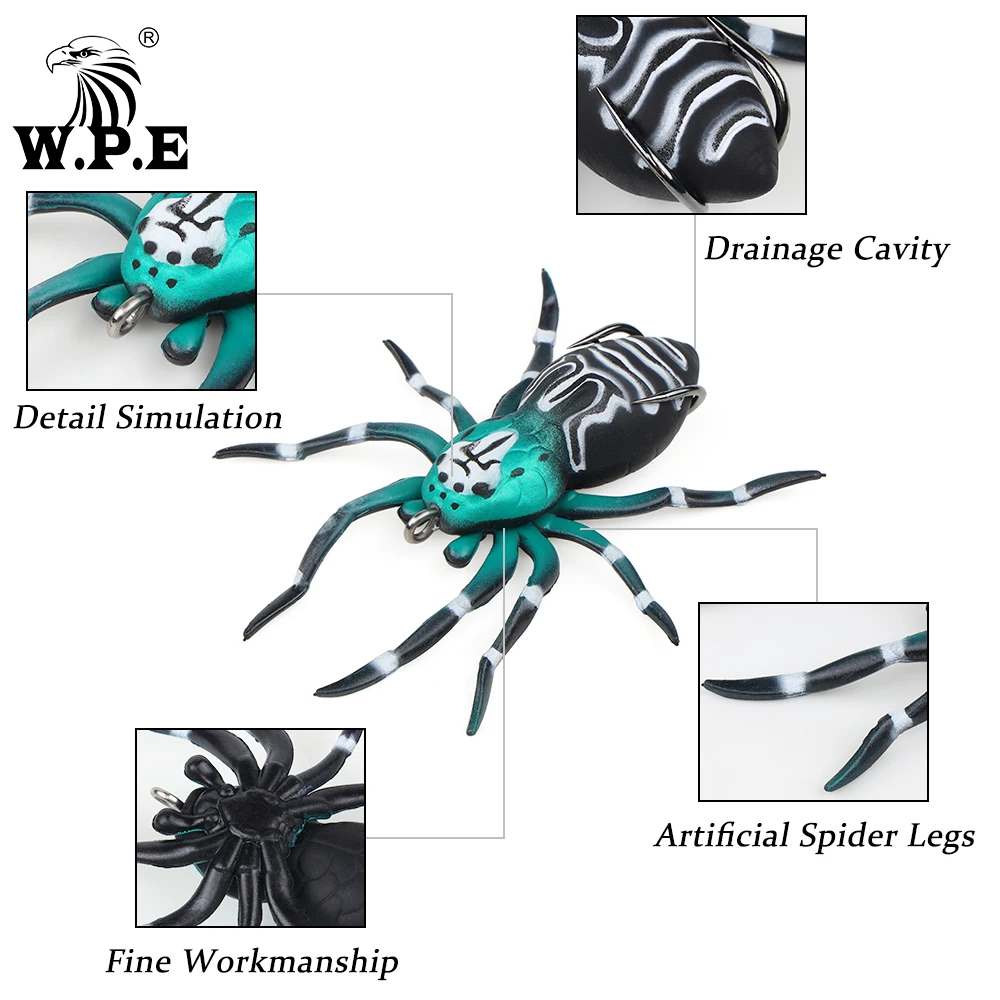 W.P.E Hot Selling 7.5cm 7.6g 8colors Floating Spider Lures Artificial Soft Rubber Fishing Baits Fishing Lures