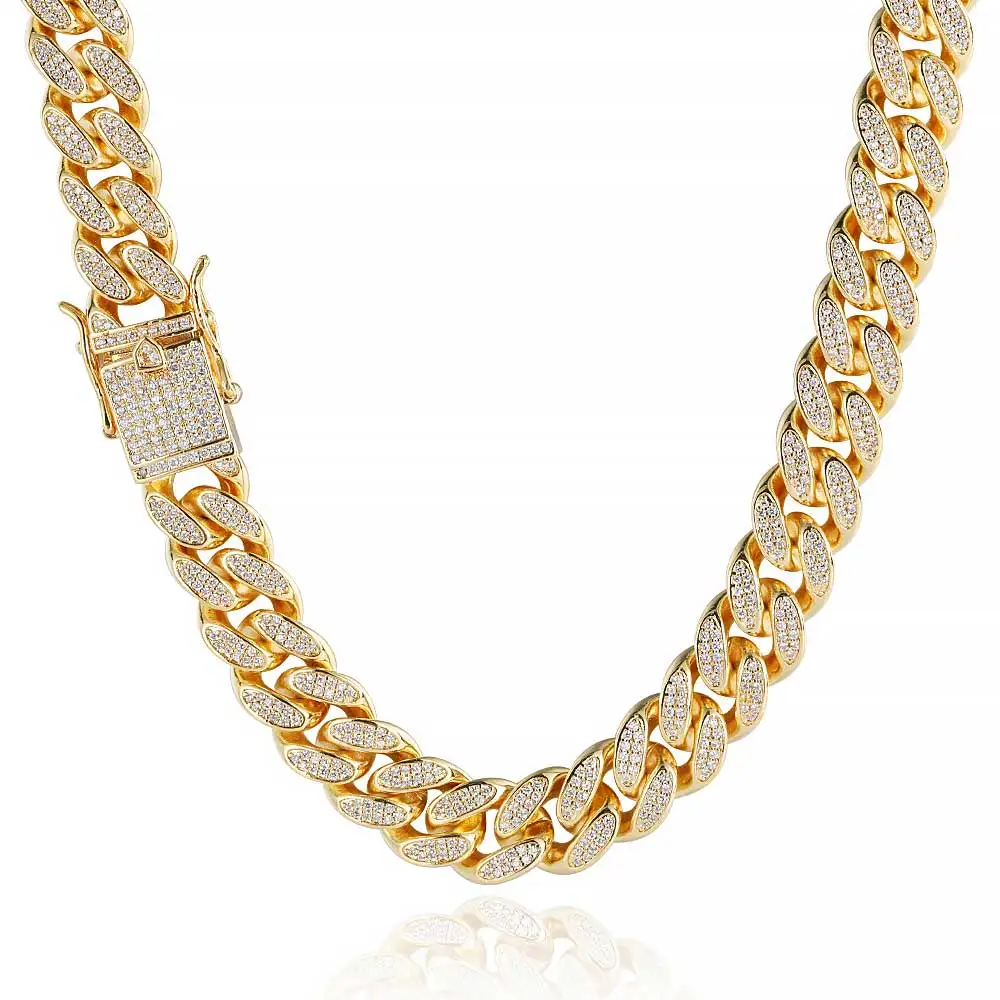 Cadena Cubana 18K Gold Plated Iced Out Jewelry Diamond Miami Cuban Link Chain Necklace