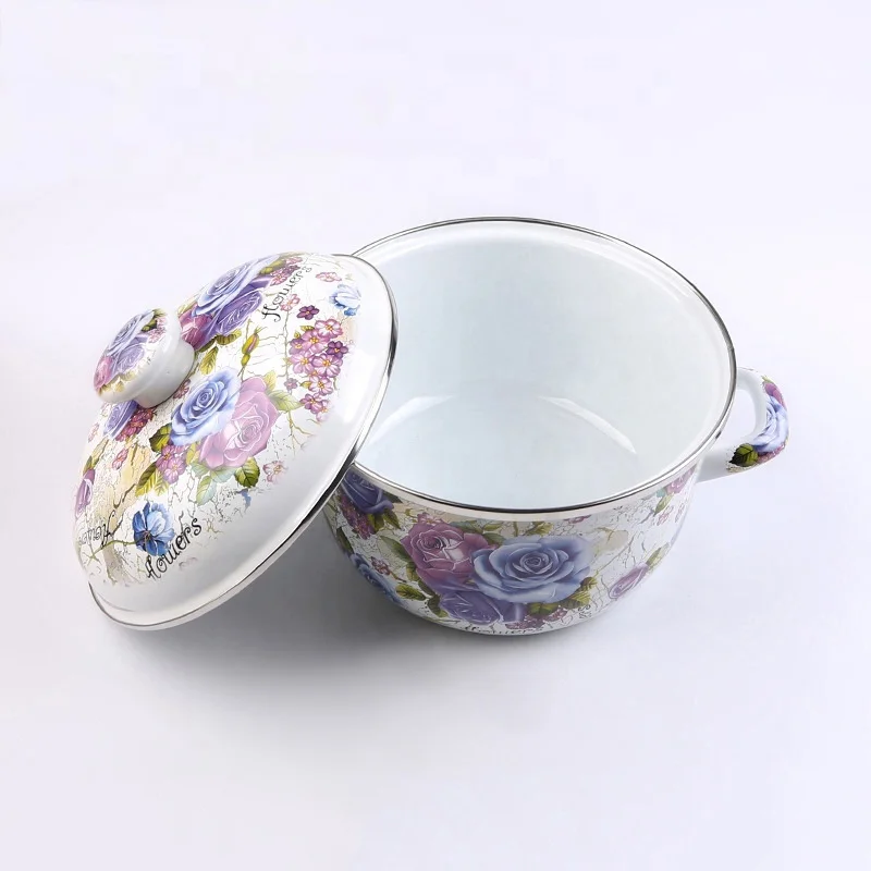 Enamel High Pot Stock Pot Enamel Casserole with Tube Handle Knob Glass Lid Cover 16/18/20/22/24/26cm Ollas de peltre Pewter