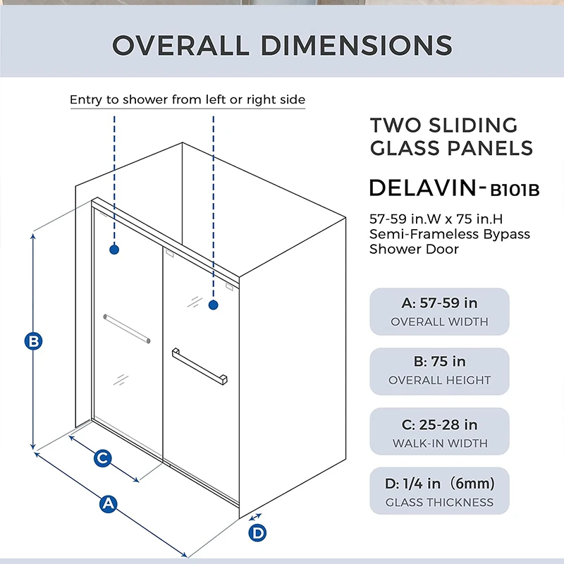 Modern Rectangle Shape Antirust Metal Framed Bathroom Bypass Tempered Glass Sliding Shower Door With Aluminum Handle