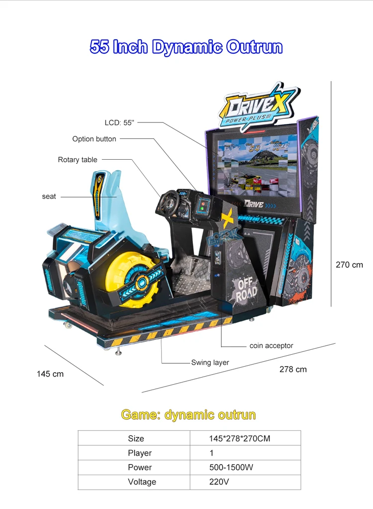 55 Inch Dynamic Outrun Video Arcade Car Driving Simulator Racing Game Machine With Motion Effect For Sale