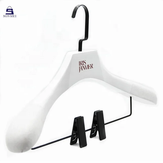 Wood clothes hanger with clips large white wooden coat hanger