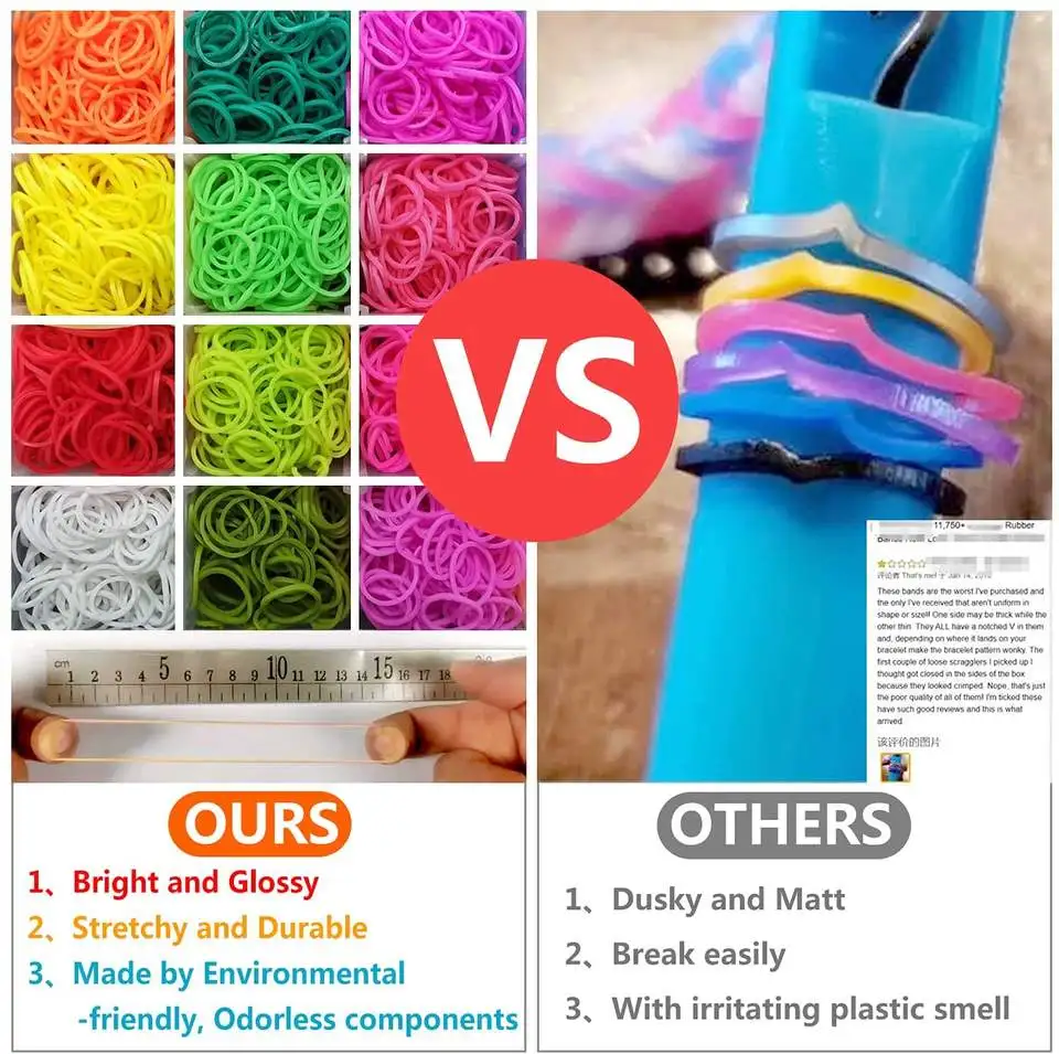 Hot Sales 1800+ pcs Rubber Bands Bracelet Kit 24  Colors Loom Bands Clips Beads Diy Set for kids