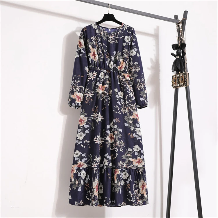 Spring Women Maxi Dresses Casual Full Sleeve Floral Printed O-neck Woman Bohe Beach Party Long Dress Mujer Vestidos Dropshipping