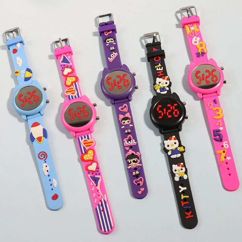 2023 Sport Bracelet Silicone Digital Wristband Children Unique Mirror Face Cartoon Dolls Led Watches Plastic for Girls Kids Fly