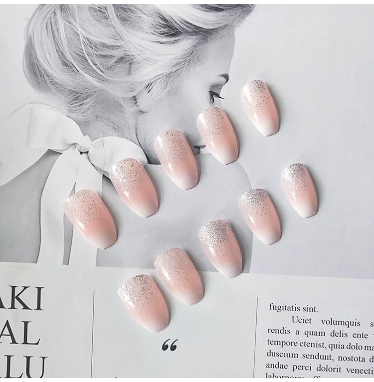  European And American Style White Gradient Glitter Nail Patch Wearable Fake Clip 24 Finished