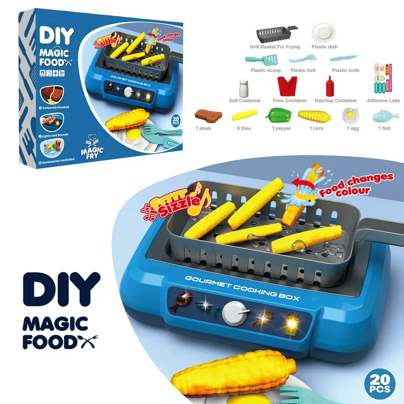Children Family Game Toy Mini Kitchen Stove Cooking Tools Pretend Play Cooker With Light Food Can Chang Color
