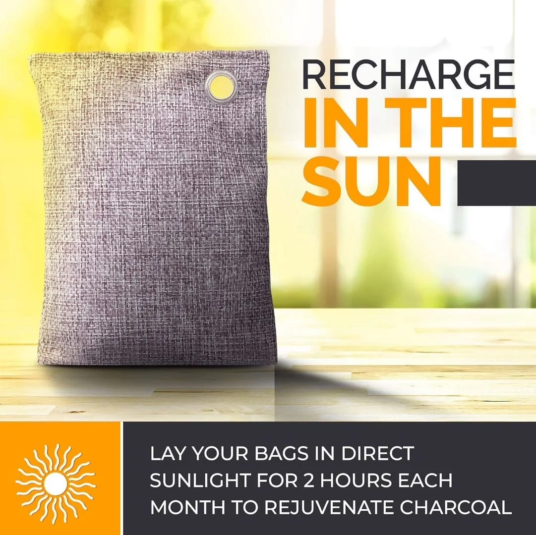 Bamboo Air Purifying Bag, Activated Charcoal Bags Odor Absorber, Moisture Absorber, Natural Car Air Freshener, Shoe Deodorizer,