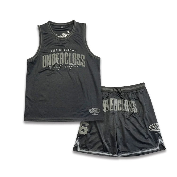 Custom Mesh Sports Wear Embroidery Logo And Name Black Team Youth Basketball Uniform